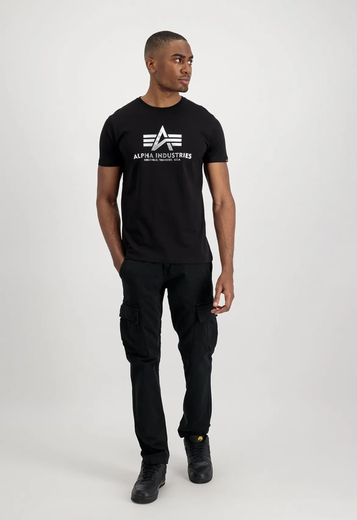Alpha Industries Basic Foil Print - T-Paita, musta-hopea