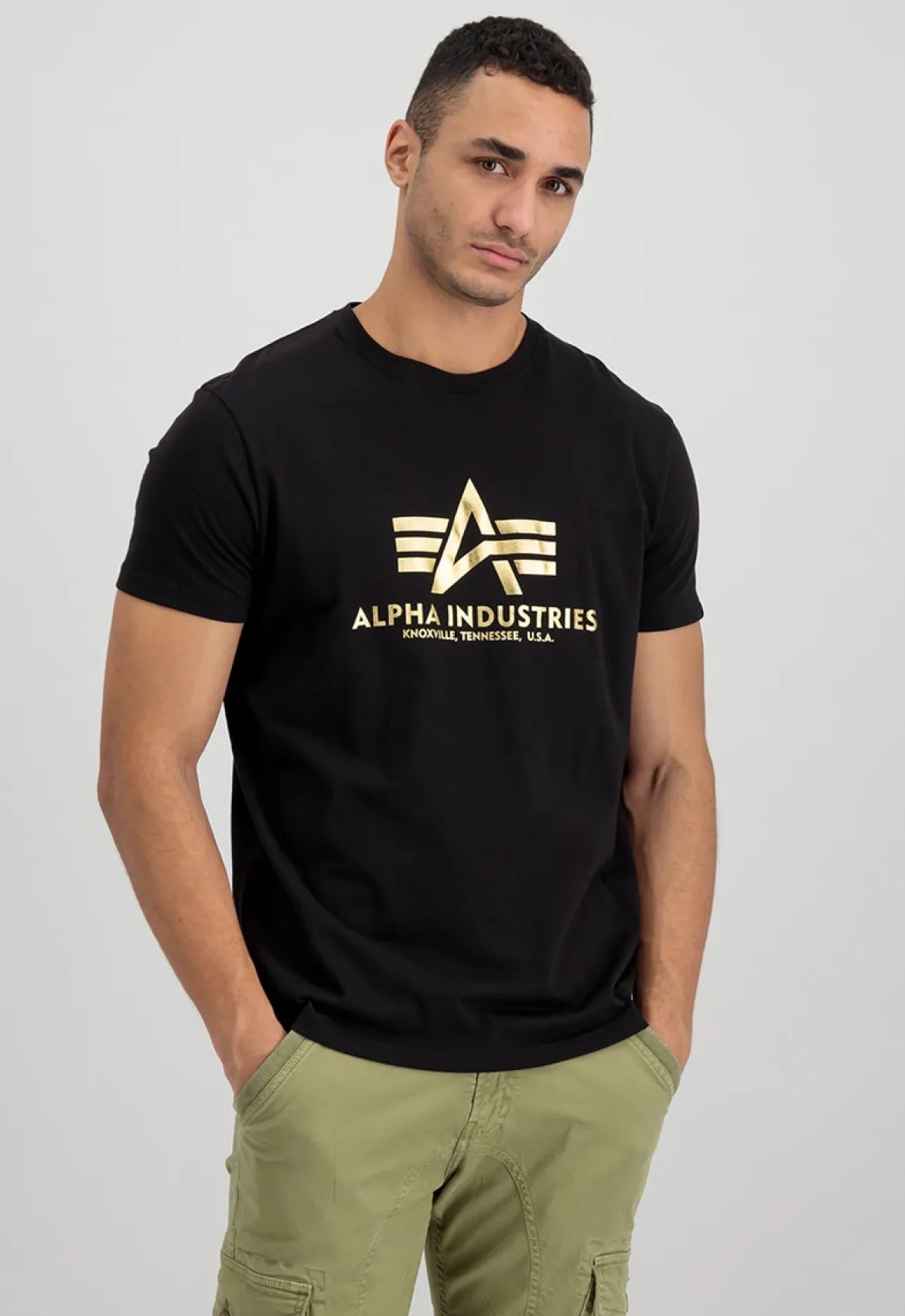 Alpha Industries Basic Foil Print - T-Paita, musta-kulta
