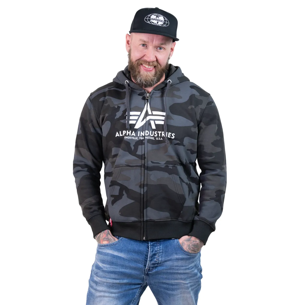 Alpha Industries Basic Zip Camo - Vetoketjuhuppari, black camo