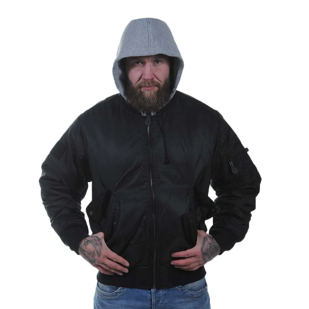 Brandit MA1 - hupullinen pilottitakki, musta/harmaa