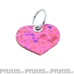 Bullet69 Pink Flower Heart - Nahka avaimenperä