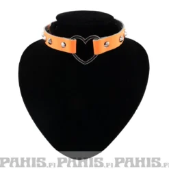 Bullet 69Row Conical with Heart - Choker, Fluorescent Patent Orange