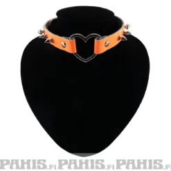 Bullet 69Row Spike with Heart - Choker,Fluorescent Patent Orange