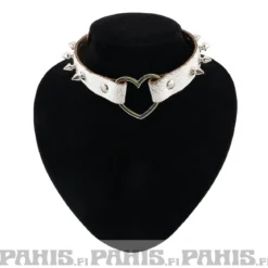 Bullet 69Row Spike with Heart - Choker, Cracked White
