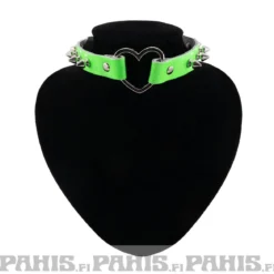 Bullet 69Row Spike with Heart - Choker,Fluorescent Patent Green