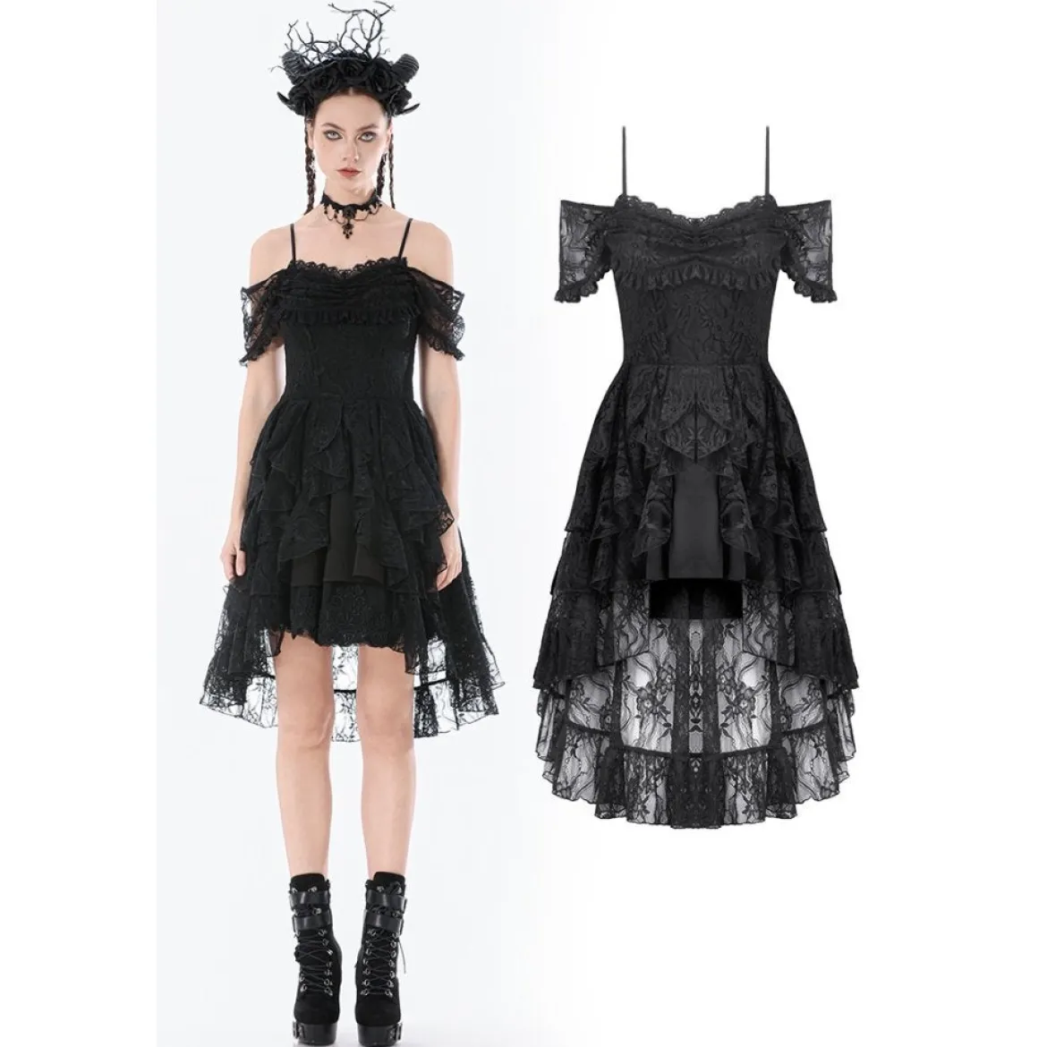 Dark In Love Gothic Lace Layered High-low - Mekko