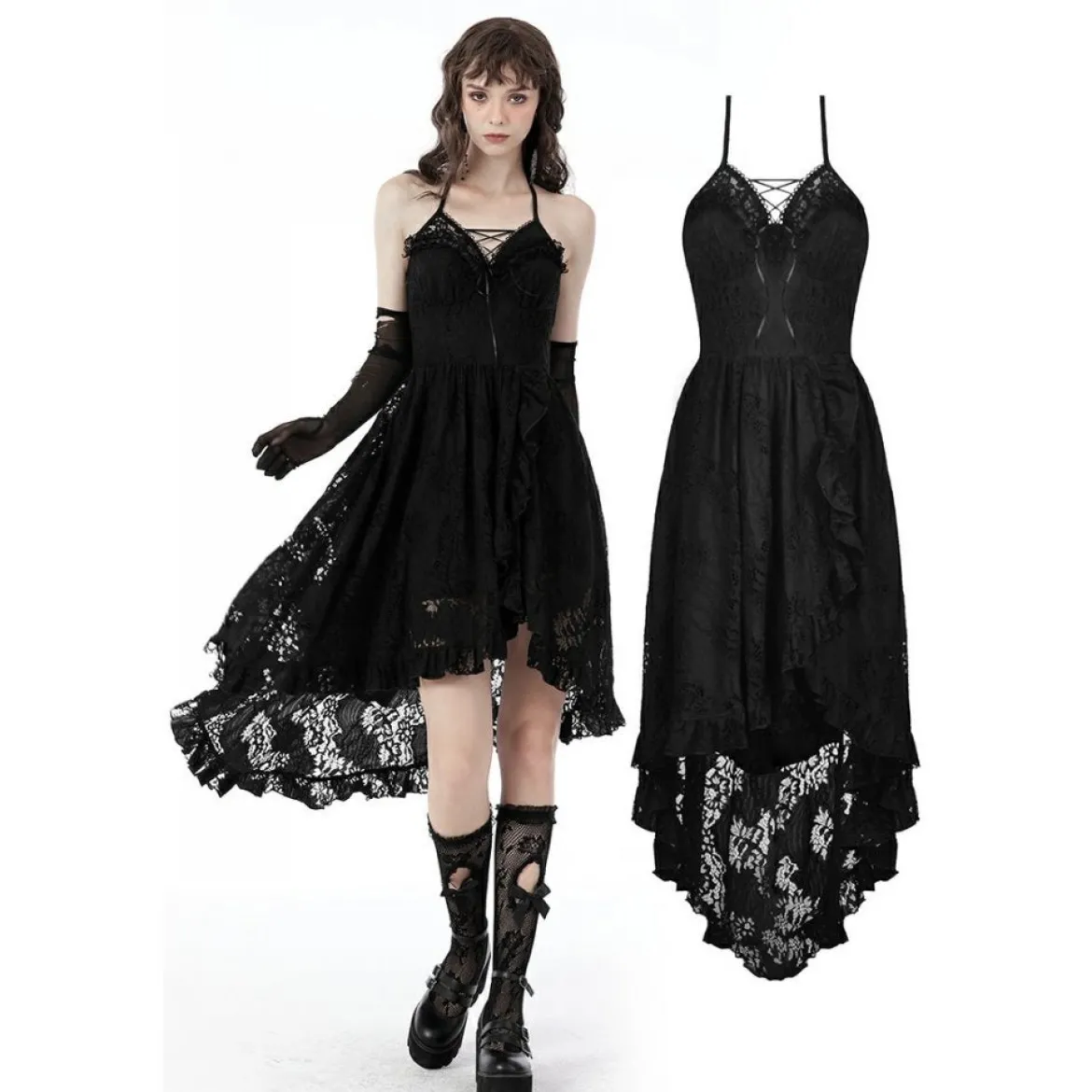 Dark In Love Gothic Low Neckline Dovetail - Mekko