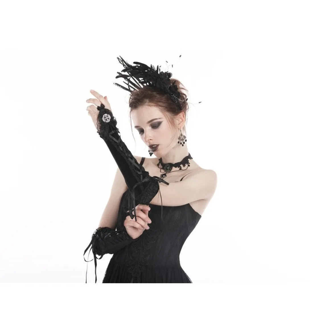 Dark In Love Velvet Lace Up - Käsineet