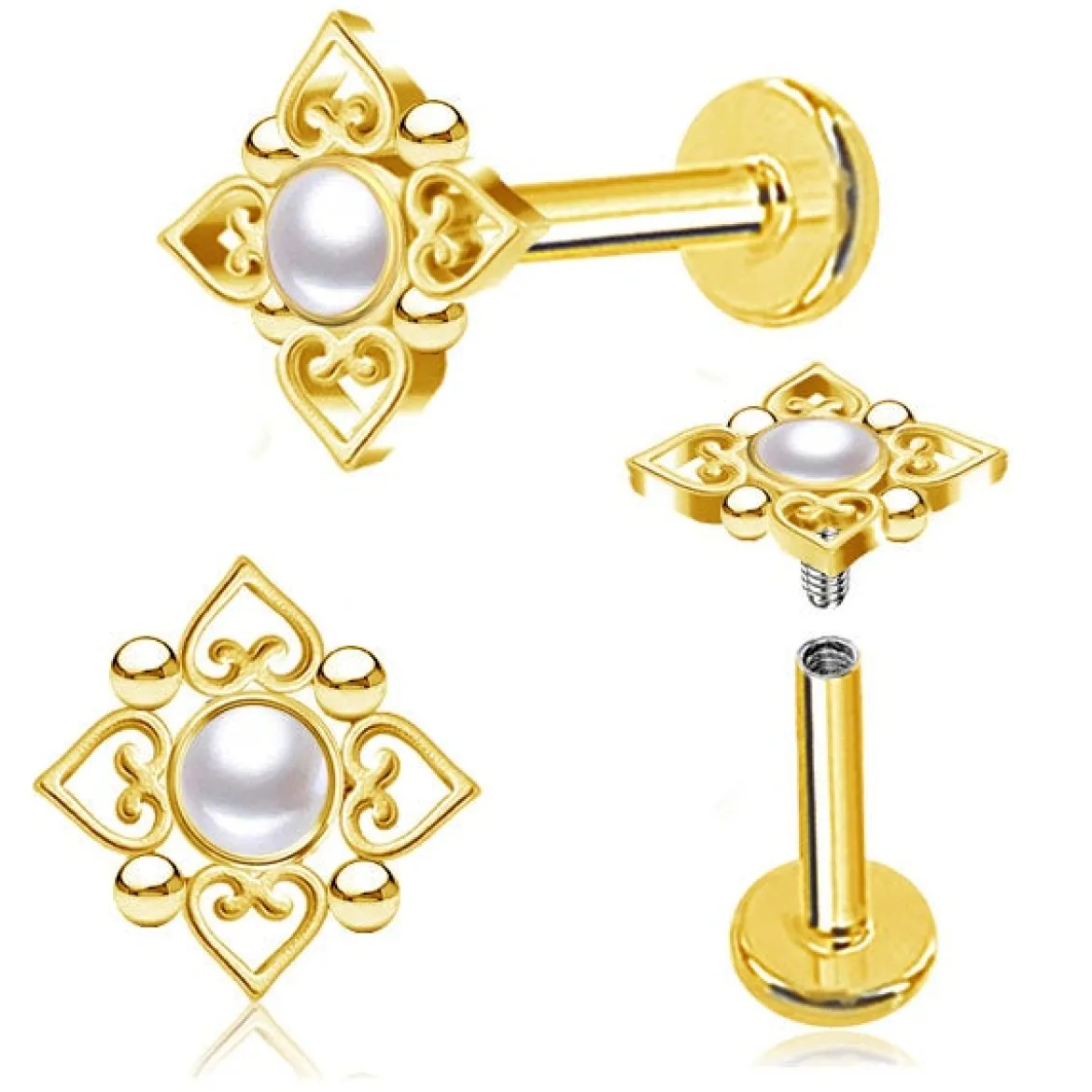 Helmi ruutu - Lävistyskoru labret, kulta