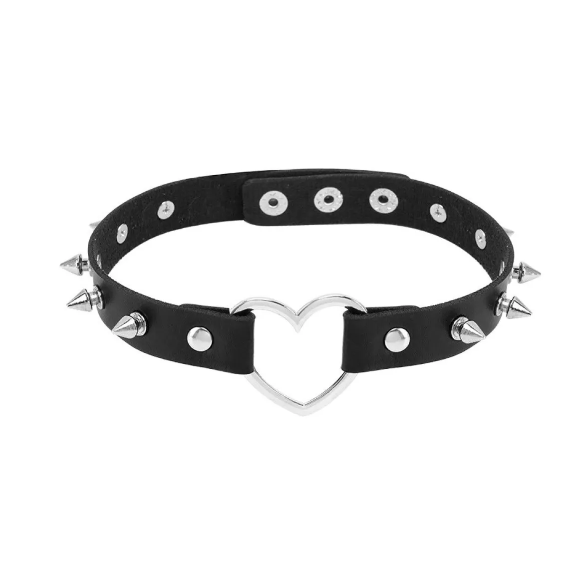 Keinonahka choker - Heart and studs