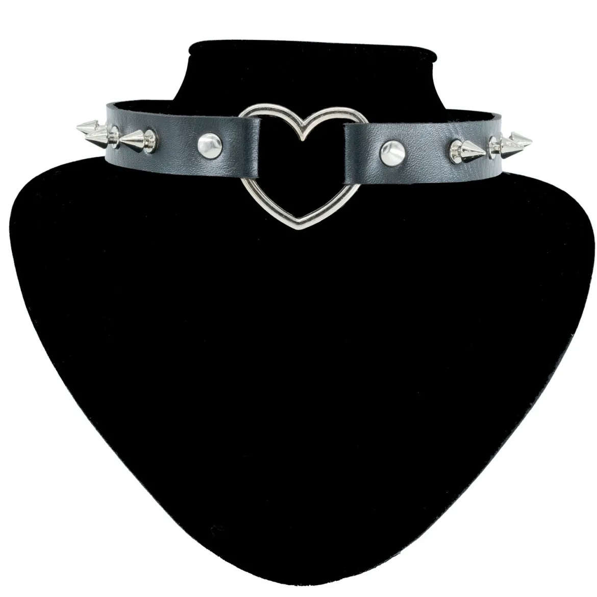 Keinonahka choker - Heart and studs