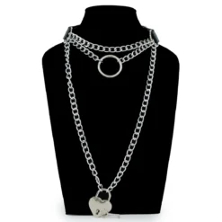 Keinonahka choker - Heart lock on chain