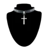 Keinonahka choker - Pyramid and cross