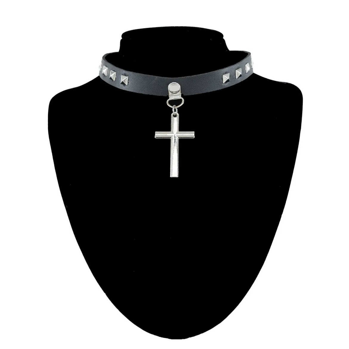 Keinonahka choker - Pyramid and cross