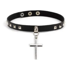 Keinonahka choker - Pyramid and cross