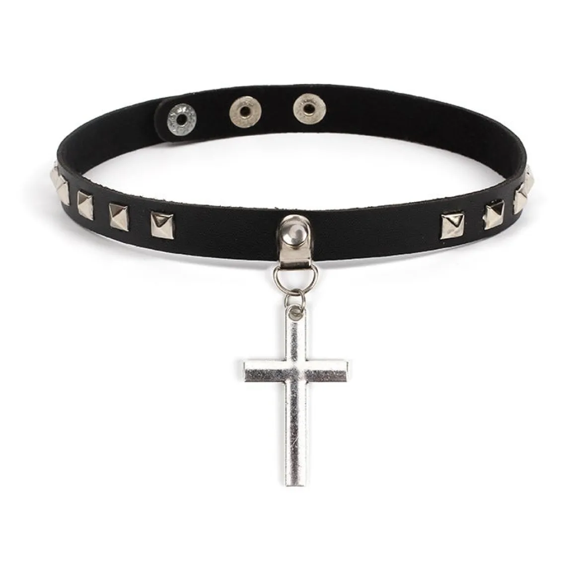 Keinonahka choker - Pyramid and cross