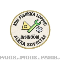 Kun fysiikka loppuu - haalarimerkki