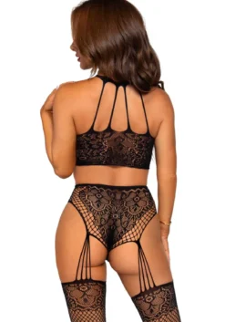 Leg Avenue Crop Top and Crotchless Garter Stockings - Setti