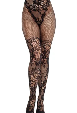 Leg AvenueDahlia Lace Tights with Net Thigh Detail - Sukkahousut
