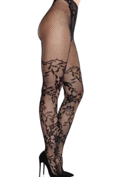 Leg AvenueDahlia Lace Tights with Net Thigh Detail - Sukkahousut