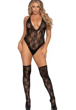 Leg Avenue Deep V - Pitsi teddy ja Ylipolvensukat