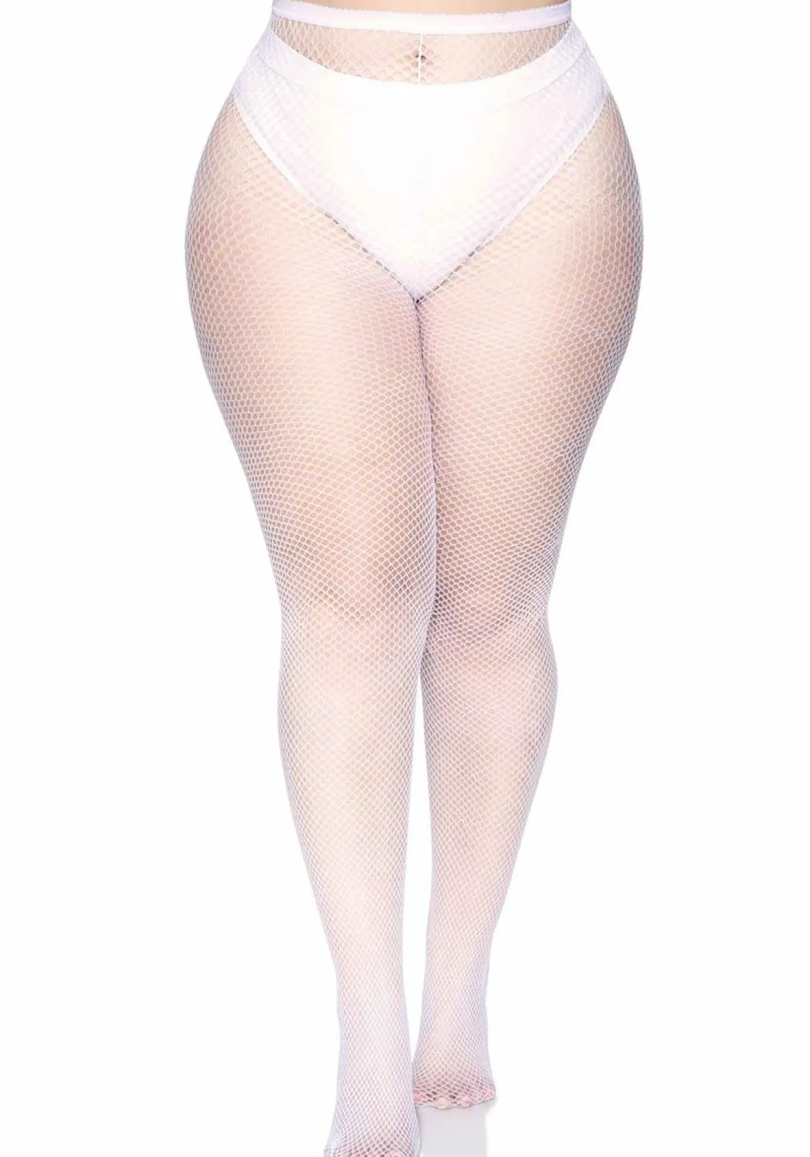 Leg Avenue Fishnet plus - Verkkosukkahousut 44-48, valkoinen