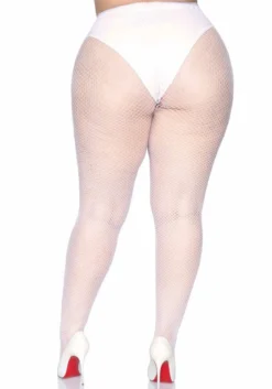 Leg Avenue Fishnet plus - Verkkosukkahousut 44-48, valkoinen