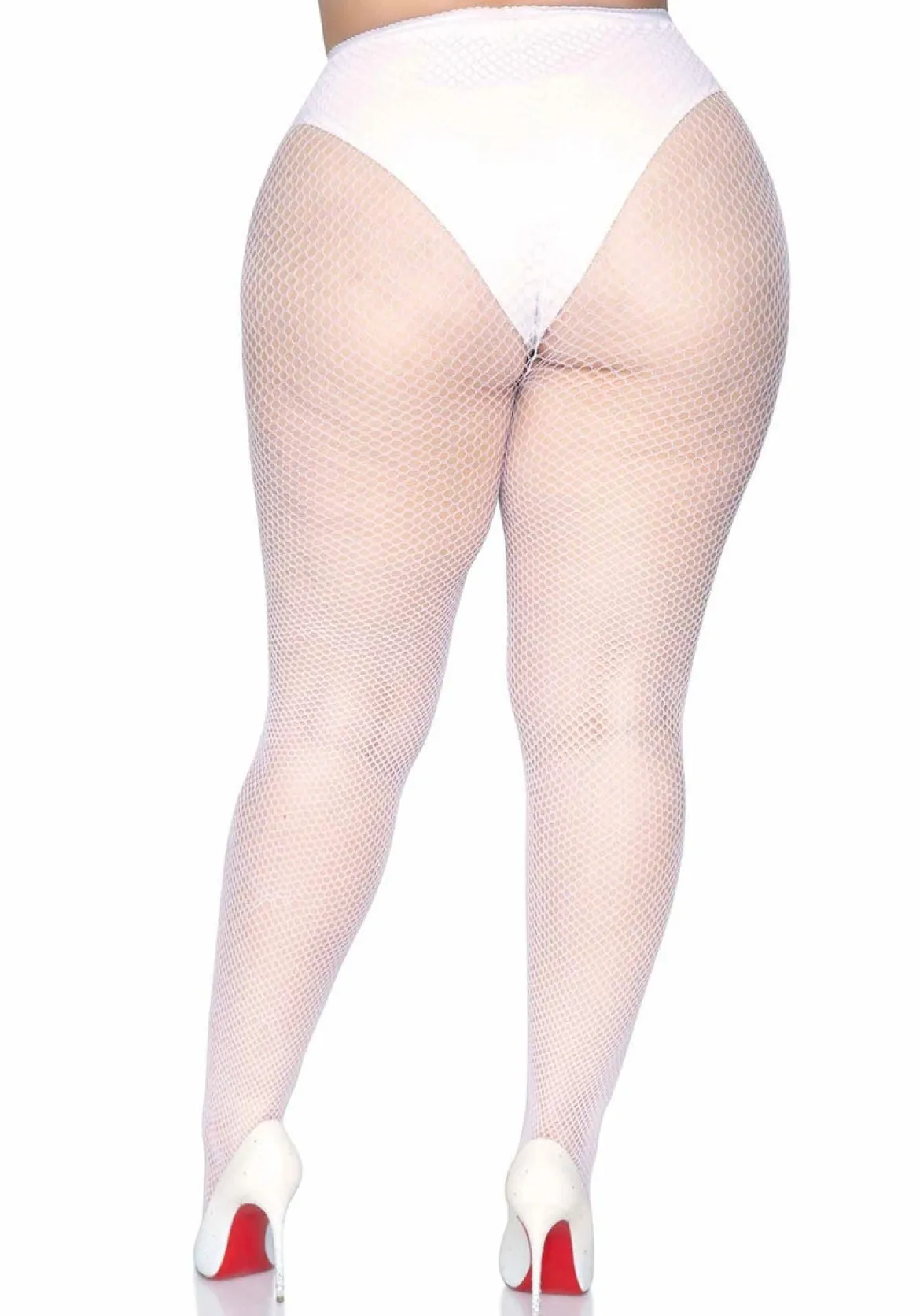 Leg Avenue Fishnet plus - Verkkosukkahousut 44-48, valkoinen