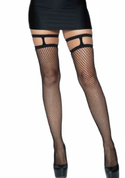 Leg Avenue Fishnet Thigh Highs with Garter Top - Sukat