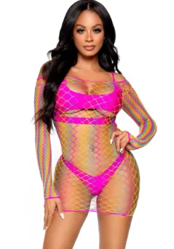 Leg Avenue Ombre rainbow fishnet - Verkko mekko