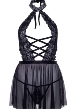 Leg Avenue Plunging Lace Halter - Babydoll ja stringit