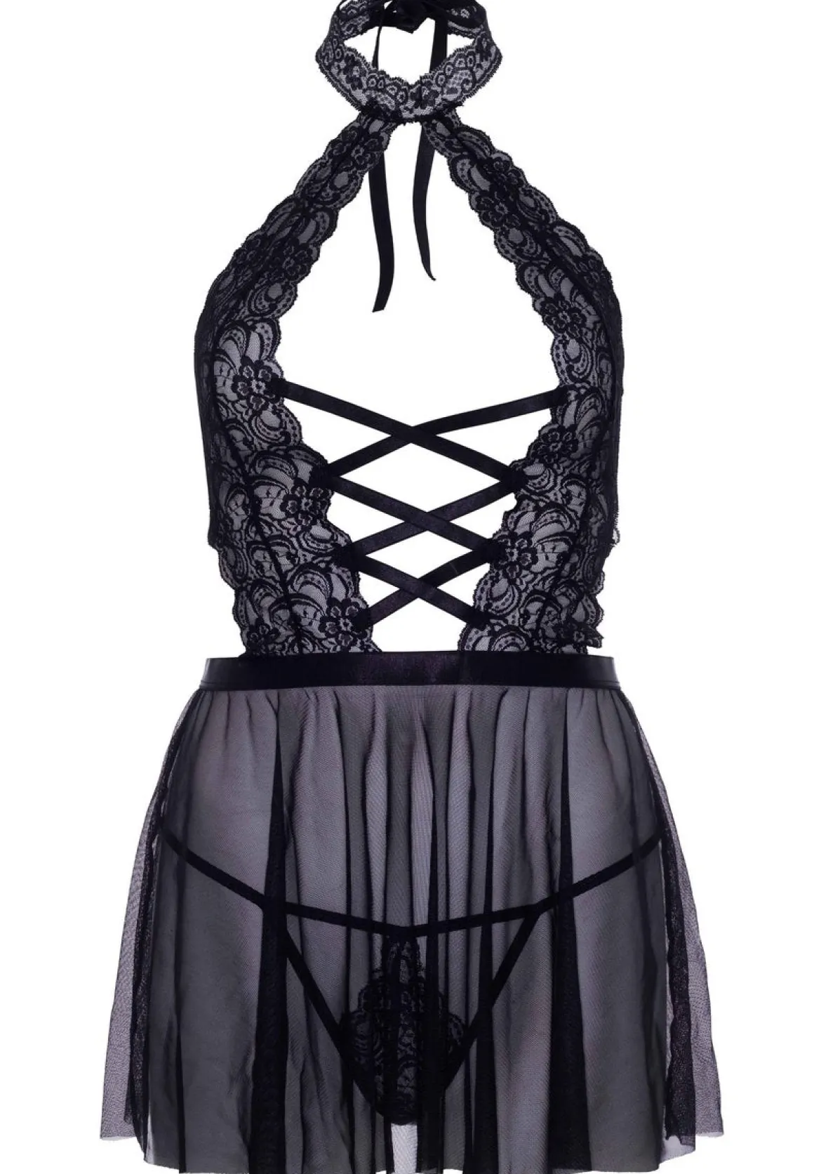 Leg Avenue Plunging Lace Halter - Babydoll ja stringit