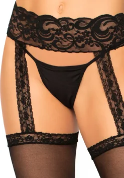Leg Avenue Sheer Thigh Highs with Lace Garter Belt - Sukat