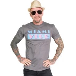 Miami Vice Distressed logo - T-paita, harmaa
