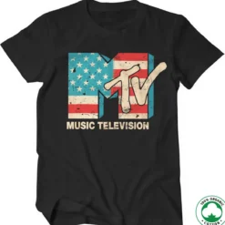 MTV Distressed USA Flag Organic - T-paita, musta