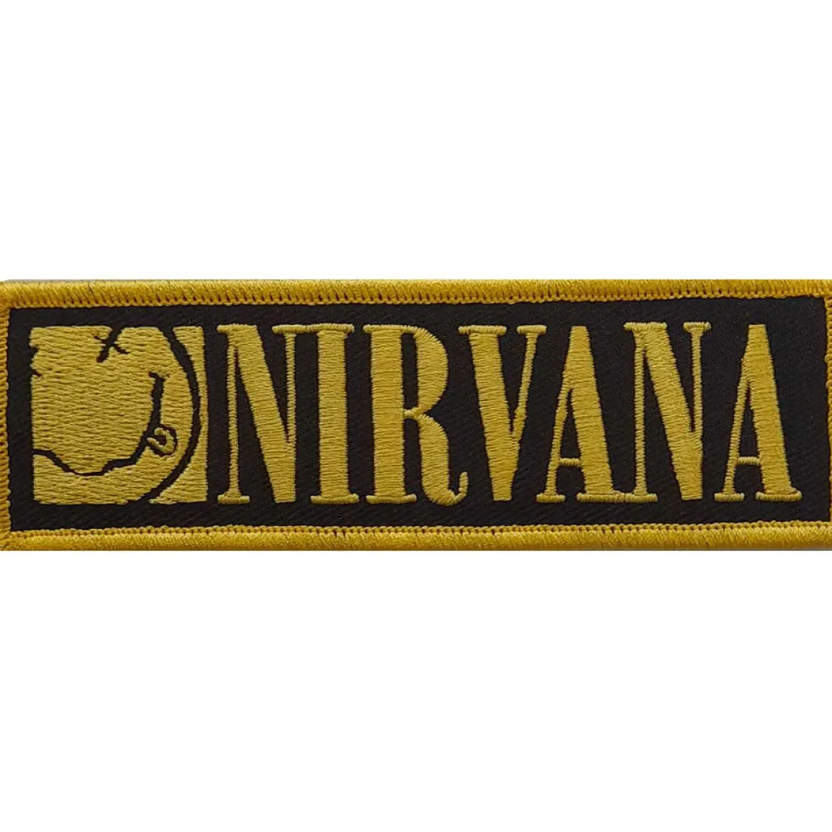 Nirvana: Logo &happy face bordered - Kangasmerkki