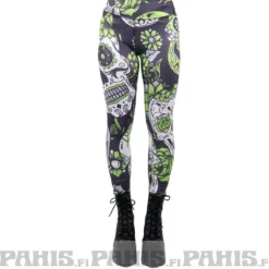 Pahis Sugar skull - high waist leggingsit, vihreä