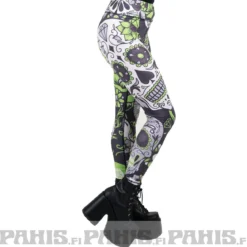 Pahis Sugar skull - high waist leggingsit, vihreä