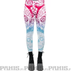 Pahis Sugar skull - high waist leggingsit, pinkki-sininen
