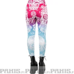Pahis Sugar skull - high waist leggingsit, pinkki-sininen