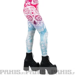 Pahis Sugar skull - high waist leggingsit, pinkki-sininen