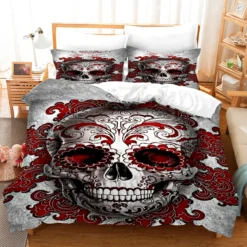 Red sugar skull - Pussilakana + tyynyliina