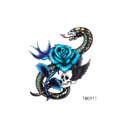 Snake & Blue Rose - pieni siirtotatuointi