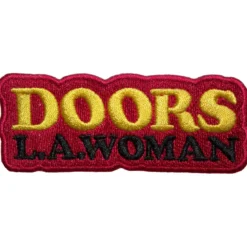The Doors: LA Woman text logo on red - Kangasmerkki
