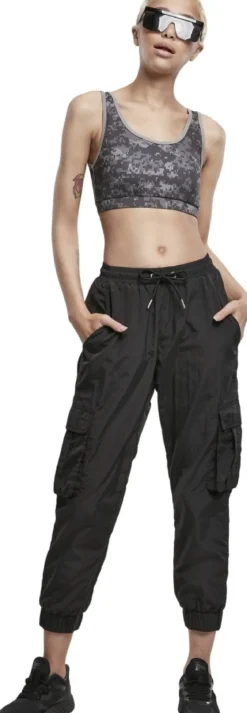 Urban Classics High Waist Crinkle Nylon Cargo Pants -Naisten reisitaskuhousut