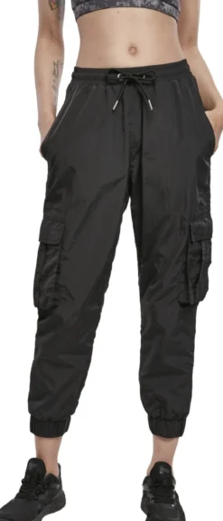 Urban Classics High Waist Crinkle Nylon Cargo Pants -Naisten reisitaskuhousut