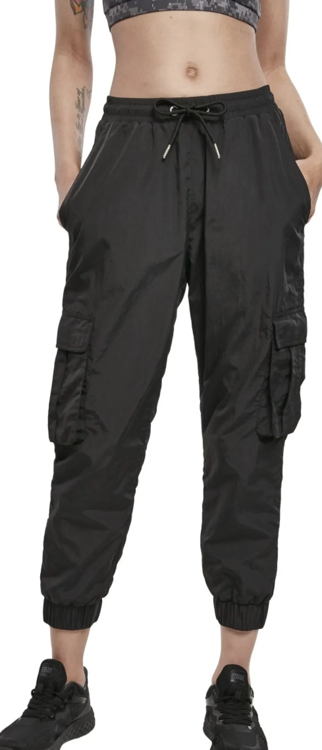 Urban Classics High Waist Crinkle Nylon Cargo Pants -Naisten reisitaskuhousut