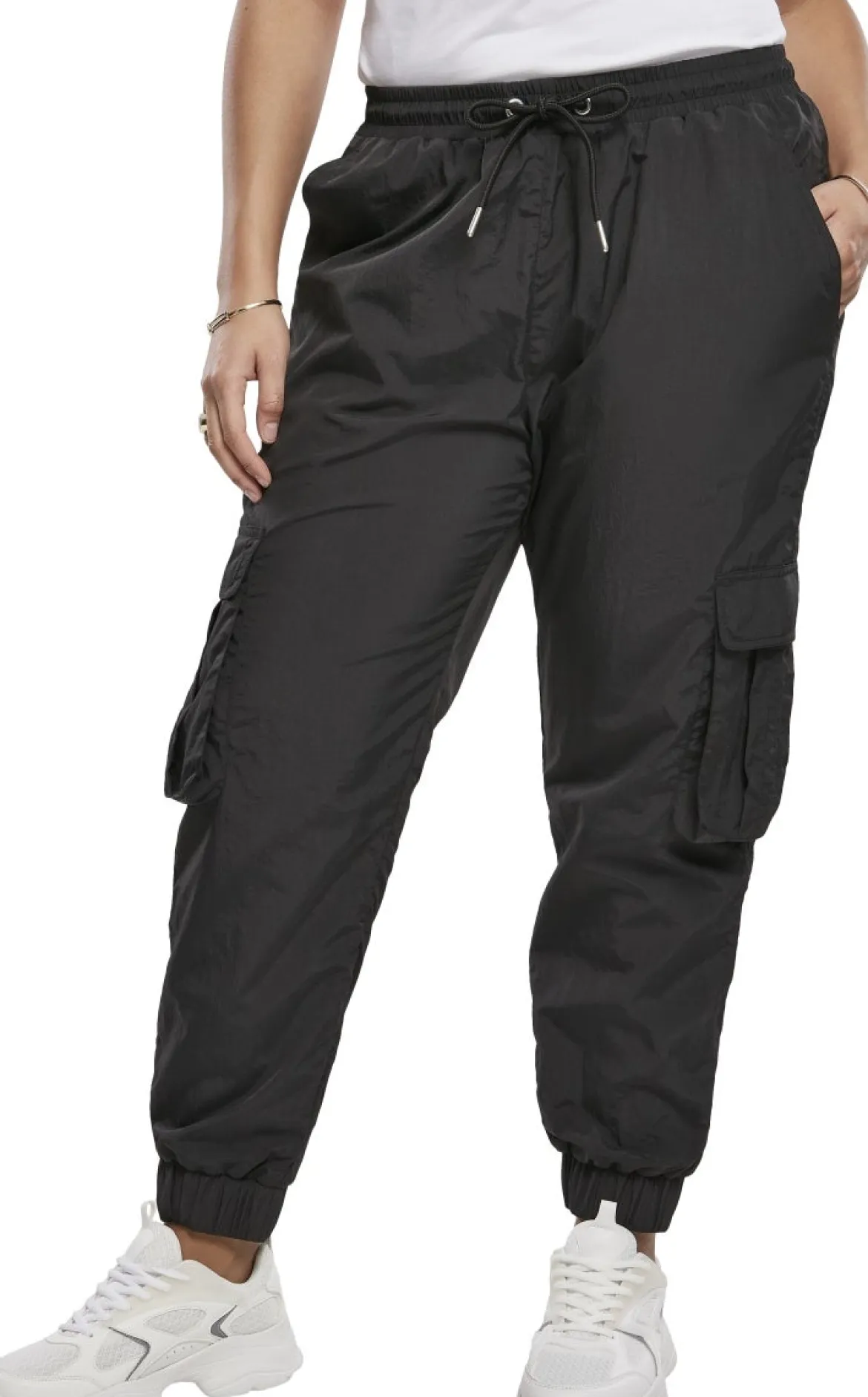 Urban Classics High Waist Crinkle Nylon Cargo Pants -Naisten reisitaskuhousut