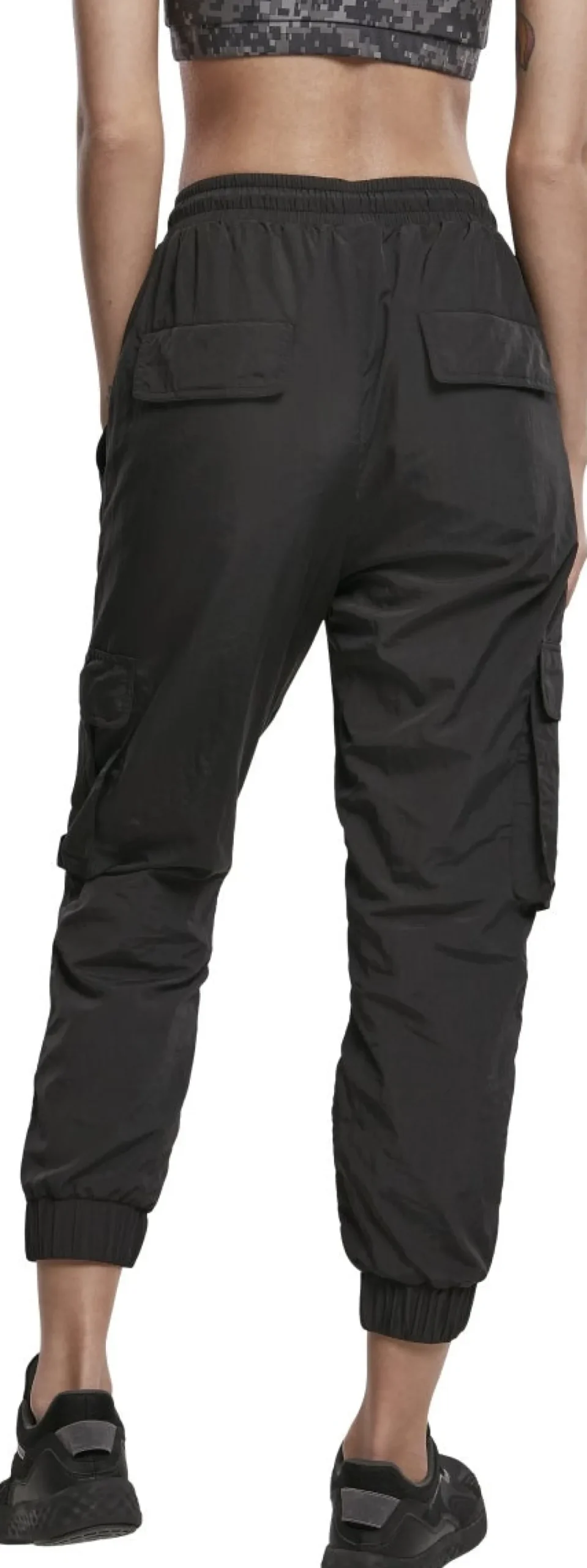 Urban Classics High Waist Crinkle Nylon Cargo Pants -Naisten reisitaskuhousut