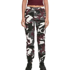 Urban Classics High Waist - Naisten reisitaskuhousut, wine camo
